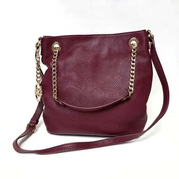 Michael Kors Purse Jet Set Tote Bag Burgundy with Gold Chain​ - Picture 2 of 11